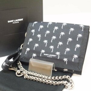 USED品・保管品 SAINT LAURENT サンローラン PLB586279・0419 チェーンウォレット パーム 三つ折り財布 ナイロン ブラック 箱/保存袋付き