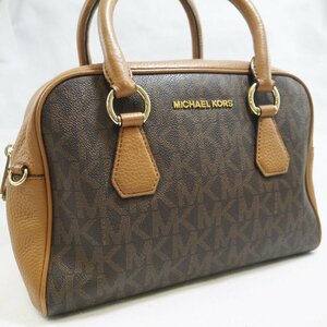 USED品・保管品 MICHAEL KORS マイケルコース 35T7GBFS2B MK柄 ハンドバッグ ミニボストンバッグ PVC×レザー ブラウン系 現状品