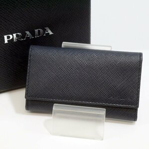 定形外送料無料 USED良品・保管品 PRADA プラダ 2PG222 6連キーケース サフィアーノレザー ネイビー系 ギャラ/外箱付