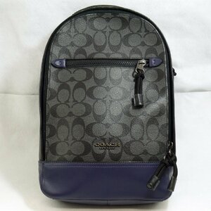 USED品・保管品 COACH コーチ F83135 スリングバッグ ボディバッグ PVC×レザー シグネチャー ブラック/グレー/ネイビー