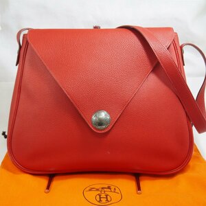 送料無料 USED品・保管品 HERMES エルメス クリスティーヌ □F刻 トゴ レッド シルバー金具 ショルダーバッグ レザー 保存袋付