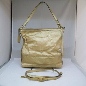 USED品・保管品 COACH コーチ 12904 2way ショルダーバッグ シグネチャー ゴールド系 ダメージ有