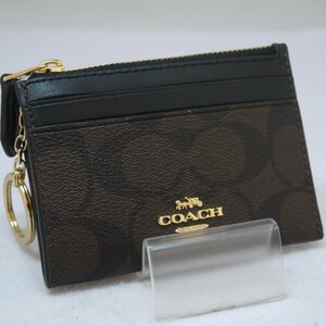 定形外送料無料 USED美品・保管品 COACH コーチ 88208 シグネチャー コインケース カードケース PVC/レザー ブラウン系他 ゴールド金具