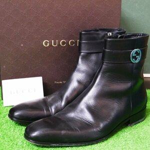 USED品・保管品 GUCCI グッチ サイドジップ ブーツ インターロッキングG レザー ブラック 39 1/2E 外箱付