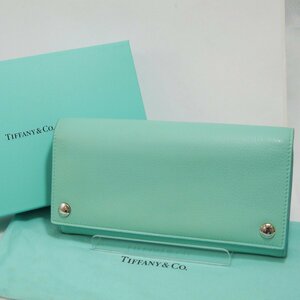 ★USED品 Tiffany&Co.【ティファニー ダブルホック 二つ折り長財布 カードケース付属 ブルー 箱共】