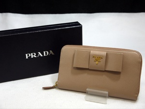 USED品 PRADA プラダ 長財布 ラウンドジップ サフィアーノ リボン 1M0506 外箱付 1個
