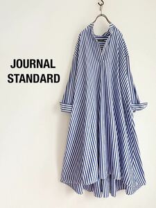 JOURNAL STANDARD ストライプ スキッパーシャツワンピース ブルー ロングワンピース