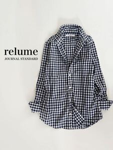 [ cat pohs postage 230 jpy 2 point and more free shipping ]JOURNAL STANDARD relume silver chewing gum check shirt navy lady's Journal Standard 