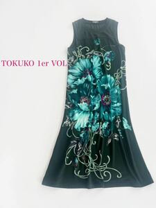 【2点以上で送料無料】TOKUKO 1er VOL 大判花柄ワンピース グリーン トクコプルミエヴォル 