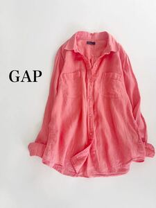 【ネコポス送料230円 2点以上で送料無料】GAP リネンシャツ ピンク レディースLサイズ