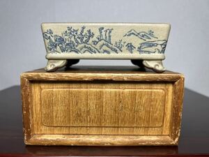 Bonsai Bowl, Heian Kayama, окрашенная горная вода карта, облачная нога, коробка с тканью, длинный горшок