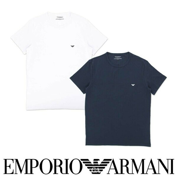 EMPORIO ARMANI エンポリオアルマーニ ストレッチコットン クルーネック 半袖 Tシャツメンズ 2枚組 54007177 ホワイトネイビー L