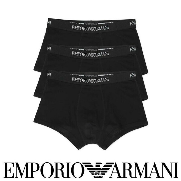 EMPORIO ARMANI エンポリオアルマーニ PURE COTTON ピュアコットン 前閉じ ボクサーパンツ メンズ 3枚組 54007220 ブラックセット S