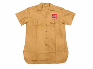 レア L【未使用】Coca Cola コカ・コーラ 半袖 ワークシャツ ユニホーム 制服 ワッペン 非売品 コークストライプ 公式