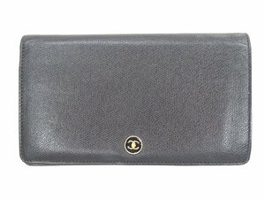 ギャラ/シール CHANEL シャネル ココボタン 二つ折り 長財布 レザー ブラック ９番