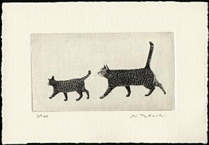 o walk * two pcs. cat / copperplate engraving * etching / new goods, work only 