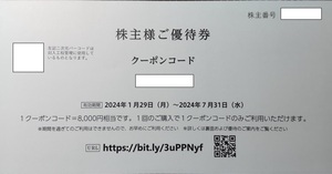 【コード通知】numberA. ヘアケア　シャンプー　トリートメント　AB&Company　株主優待　8,000円分 クーポン　有効期限2024年7月31日