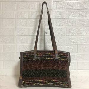 no23402 MISSONI ミッソーニ イタリア製 ナイロン ウール 本革 レザー 肩掛けショルダー トート バッグ ☆