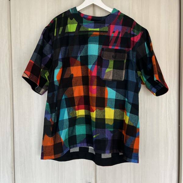 sacai21aw sacai × kaws Plaid PulloverTシャツ 半袖 カットソー 半袖Tシャツ 胸ポケット BLUE 