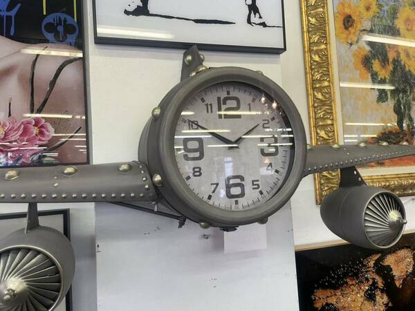 時計 壁掛け時計 戦闘機 飛行機 男前 インダストリアル 掛時計 ウォールクロック ウォールデコレーション 壁飾り クロック レトロ ブリキ