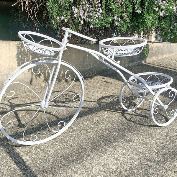 プランタースタンド　フラワースタンド　花台　ラック　自転車　アイアン　ホワイト　花置き　プランターラック　フラワーラック　庭飾り