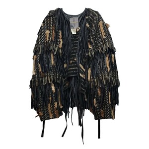 AW1983 Issey Miyake LEATHER FUR FRINGE PONCHO JACKET イッセイミヤケ フリンジ ジャケット 80s 90s archive vintage 筆タグ men メン