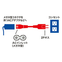 メガネ型コネクタ対応電源コード 1m スイングプラグ ACアダプタ用電源ケーブルとして使用可能 サンワサプライ KB-DM2S12A-1 送料無料 新品_画像2