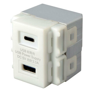 埋込USB給電用コンセント 5V 3.0A高出力急速充電 1ポート＋Type-C 1ポート ホワイト サンワサプライ TAP-KJUSB1C1W 送料無料 新品
