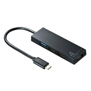 USB Type C installing combo hub 4 port USB3.2 Gen1(USB3.1/USB3.0)×1,USB2.0×3 black USB-3TCH7BK Sanwa Supply free shipping new goods 