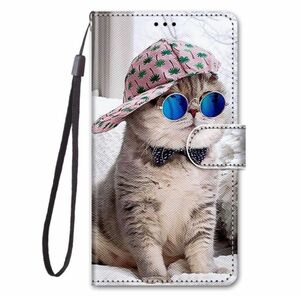 AQUOS sense8 ケース かわいい 全面保護 手帳型 猫 帽子猫