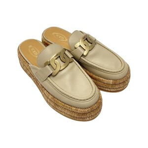 ☆☆ TODS トッズ Kate ケイト レザー プラットフォーム ミュール ベージュ サンダル SIZE39 やや傷や汚れあり