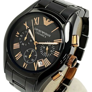 ** EMPORIO ARMANI Emporio Armani CERAMICA AR-1410 черный хронограф кварц мужские наручные часы царапина . загрязнения есть 