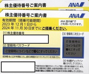 ＜送料無料＞ANA　株主優待券2枚　2024/11/30まで有効