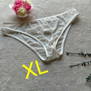 新品 メンズ　XLサイズ　スケスケ　ホワイト　レース　　シースルー sexy ビキニブリーフ メンズ下着　ショーツ　パンツ