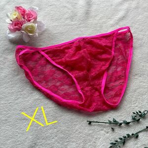 新品 メンズ　XLサイズ　スケスケ　シースルー ピンク　花柄　フラワー　レース sexy ビキニブリーフ メンズ下着　ショーツ　パンツ 下着