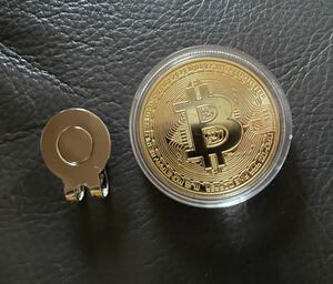 ビットコイン ゴールド メダル ゴルフ マーカー　ケース入り、マグネット台座 