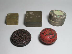  China miscellaneous goods 5 point set sale incense case / case / vermilion inkpad inserting ../ copper made China fine art lot:52804