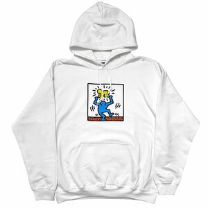 Keith Haring キース へリング スウェット シャツ パーカー フーディ 長袖 トップス ホワイト 白 L オフィシャル