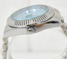 【1円スタート】 LGXIGE 腕時計 ターコイズブルー カレンダー機能 ステンレス シルバー メンズ 時計 ブルー オイスターパーペチュアル _画像4