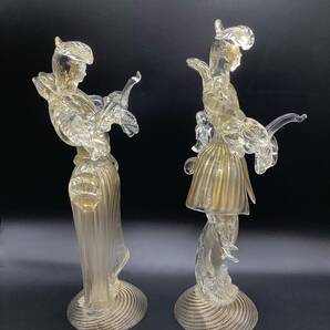 u1018 MURANO ムラーノ ベネチアンガラス 人形 2点 貴公子 貴婦人 32.5cm/32cm 金彩 紳士 淑女の画像4