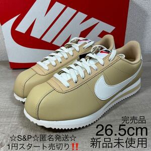 1 иен старт прямые продажи новый товар не использовался NIKE CORTEZ Nike korutetsu спортивные туфли стандартный белый бежевый 26.5cm кожа полная распродажа товар 