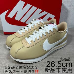 1 jpy start outright sales new goods unused NIKE CORTEZ Nike korutetsu sneakers standard white beige 26.5cm leather complete sale goods 