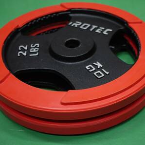 美品 IROTEC アイロテック ラバー プレート 10KG × 2枚 ウエイト バーベル ダンベル ベンチプレス 筋トレ ボディービル トレーニング器具の画像4