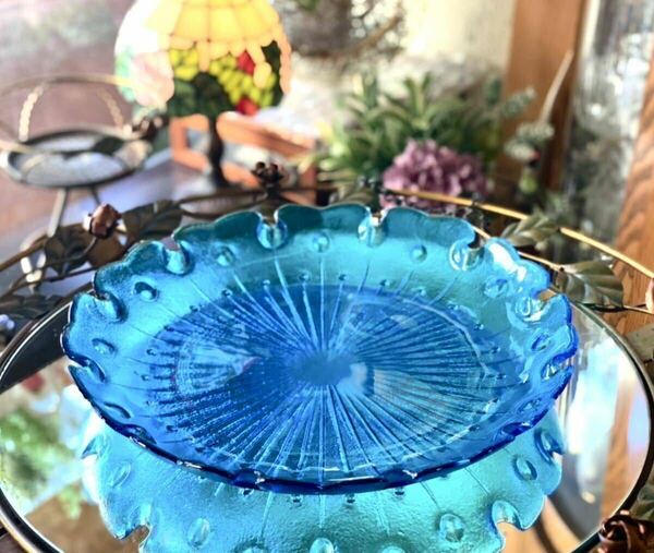 ブルー お皿 プレート ガラス 盛り皿 青 Φ30.3cm 曽我ガラス