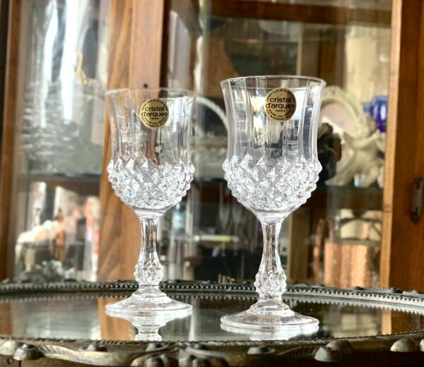 【未使用】 フランス製 クリスタル ワイングラス ペアグラス クリスタルダルク カットガラス