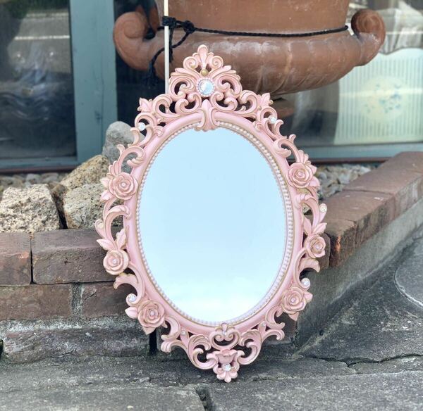 ウォールミラー 鏡 壁掛けミラー 姫家具 アンティーク調 ロココ調 ピンク バラ かわいい インテリア雑貨 姫系