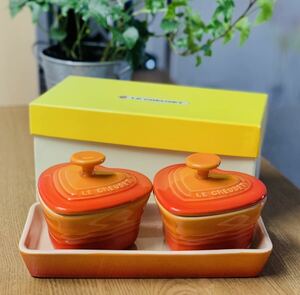 【未使用】 ルクルーゼ プチ ラムカン ダムール セット オレンジ ハート型 LE CREUSET