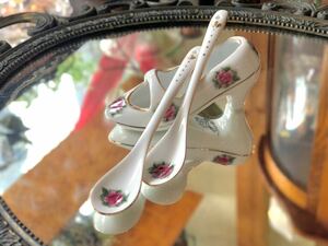 【かわいい】 陶器 スプーン カトラリー バラ ハイヒール型 花柄 パンプス型 置物 ディスプレイ