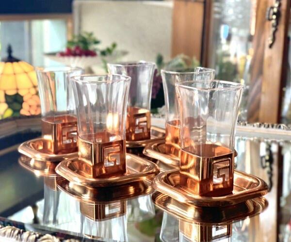 ツインバード 純銅製 グラスセット コップ コースター 5客 カップ ガラス 昭和レトロ