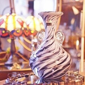 昭和 レトロ ポップ 美品 オールド レトロ 花瓶 KURATA ハンドメイド 手作り 壺 フラワーベース ガラス ビードロ模様